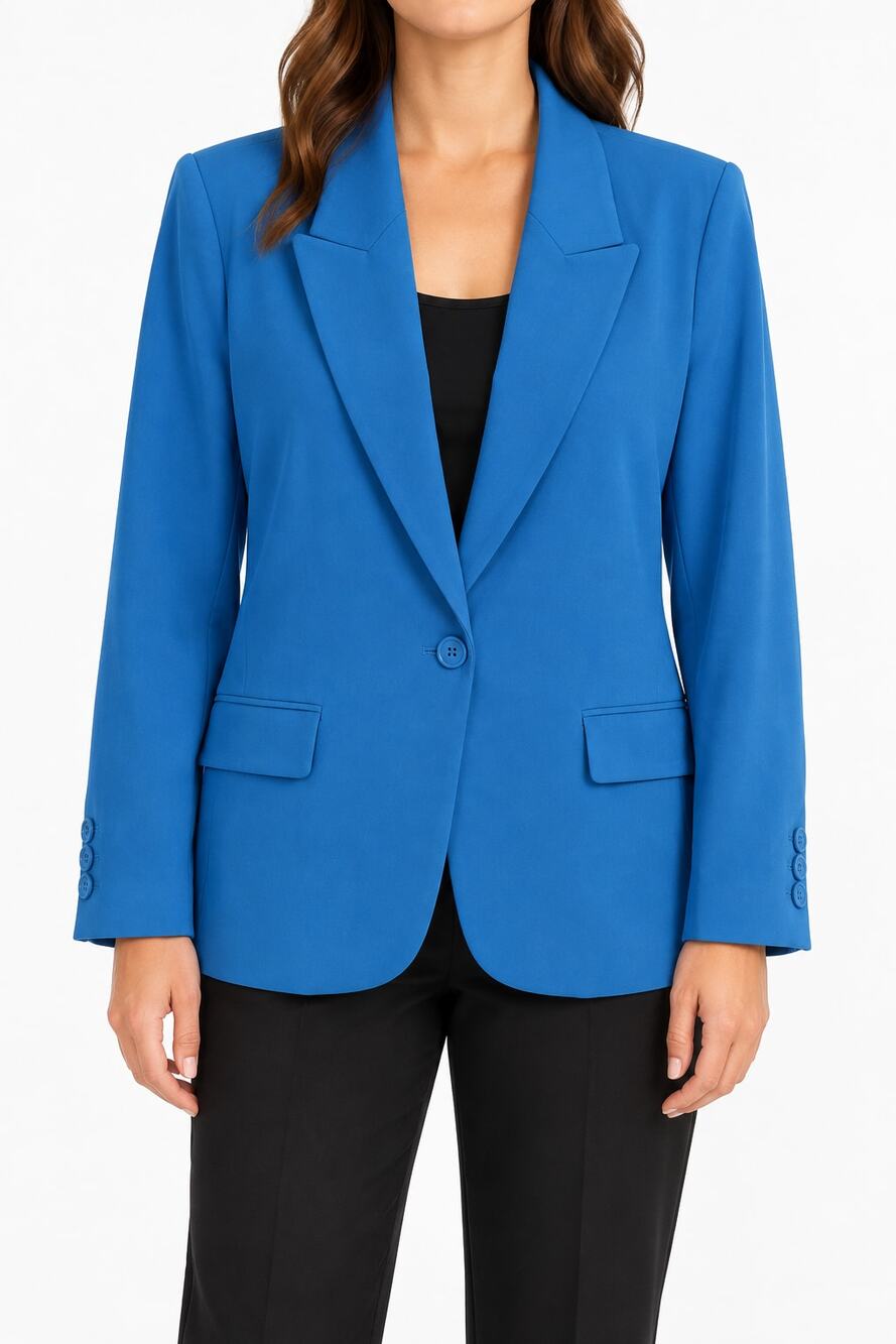 Halogen Women's French Blue One-Button Blazer Poly Rayon Stretch Lined Sz 12 NWT